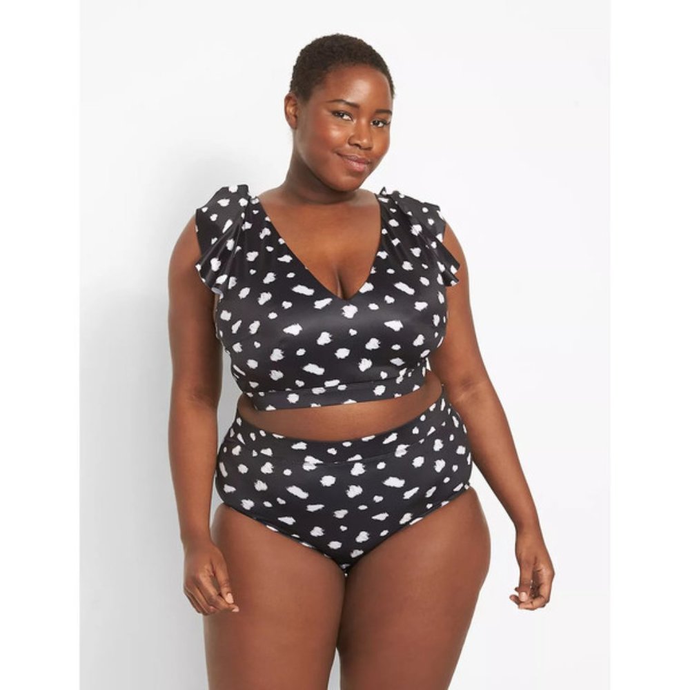 Lane Bryant 2PC Giraffe Dot No Wire Ruffle Swim Bikini Top & High Waist Brief 22